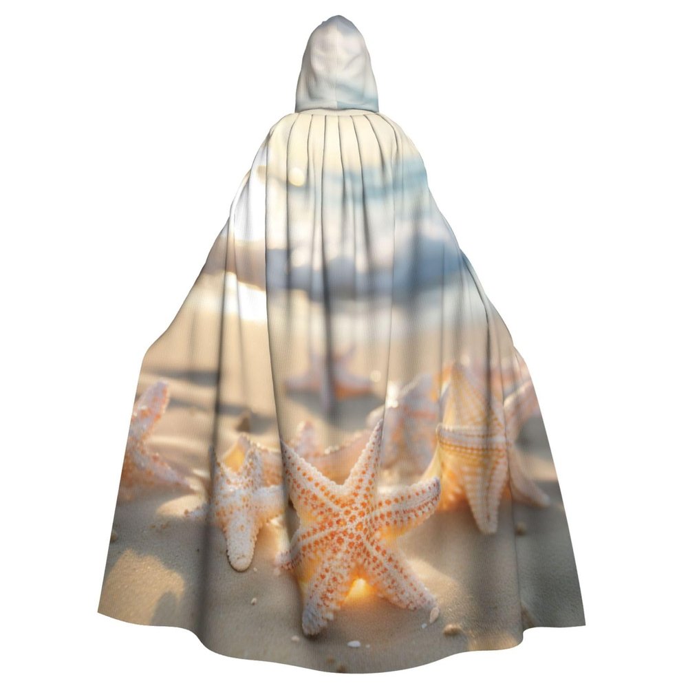 YKJJFVZ Beach Starfish1 Print Rogue Cosplay Adult Halloween Witch Hooded Cloak Cape Unisex Costume For Horror Parties Masquerade