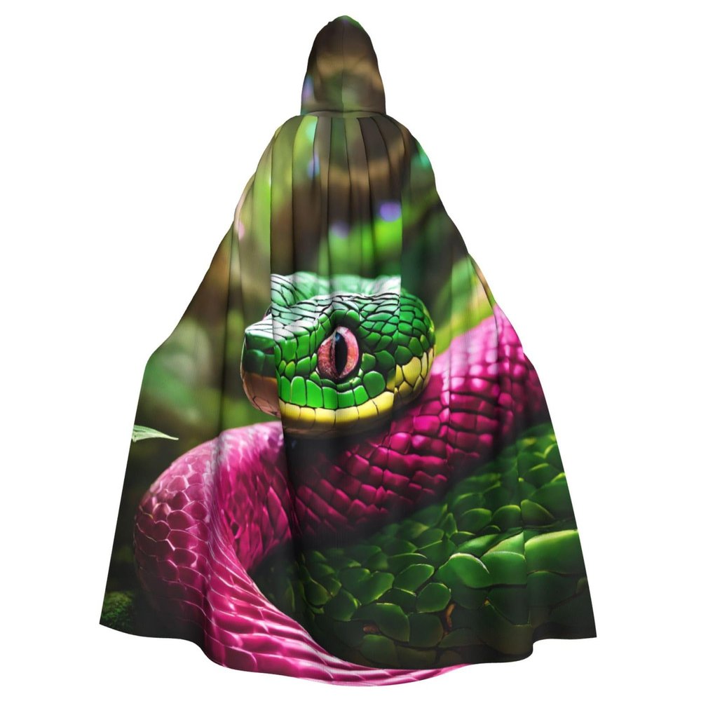 YKJJFVZ Green Snake Print Rogue Cosplay Adult Halloween Witch Hooded Cloak Cape Unisex Costume For Horror Parties Masquerade
