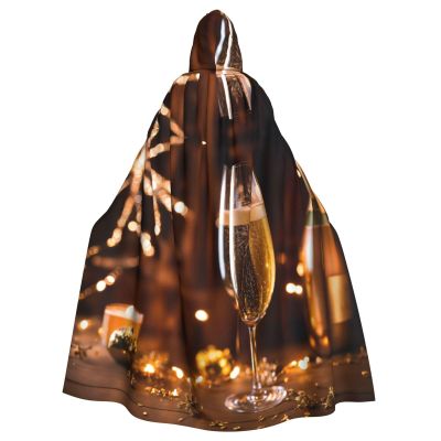 YKJJFVZ Wine Cup Print Rogue Cosplay Adult Halloween Witch Hooded Cloak Cape Unisex Costume For Horror Parties Masquerade