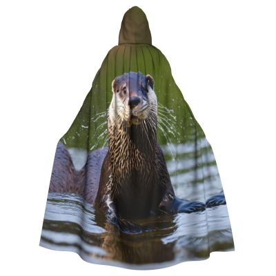 YKJJFVZ Animal Cute Brown Otters Print Rogue Cosplay Adult Halloween Witch Hooded Cloak Cape Unisex Costume For Horror Parties Masquerade