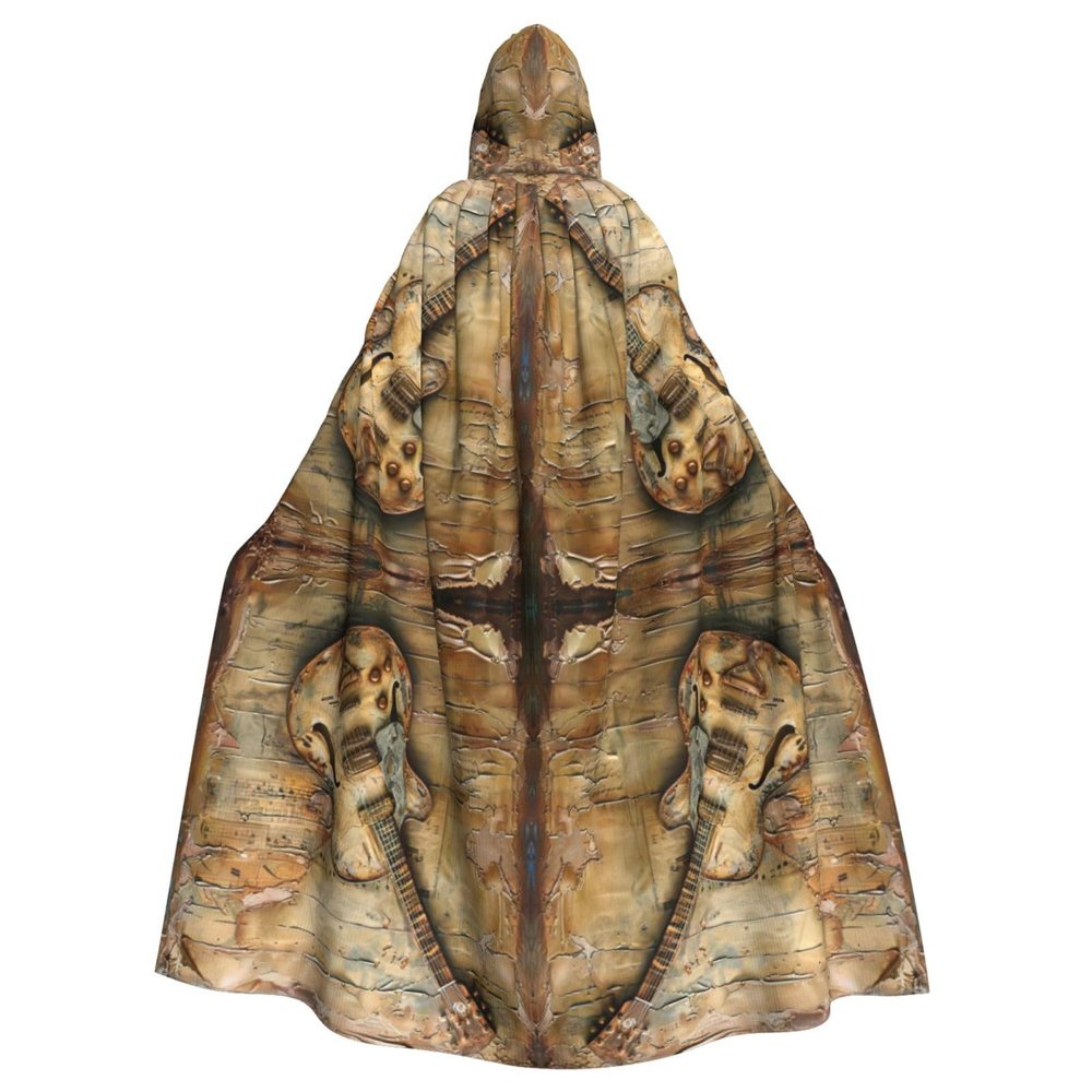 YKJJFVZ Nice Guitar Print Rogue Cosplay Adult Halloween Witch Hooded Cloak Cape Unisex Costume For Horror Parties Masquerade