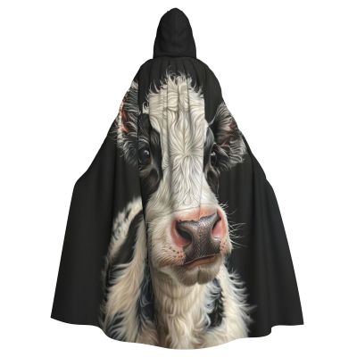 YKJJFVZ Cute Cow Print Rogue Cosplay Adult Halloween Witch Hooded Cloak Cape Unisex Costume For Horror Parties Masquerade