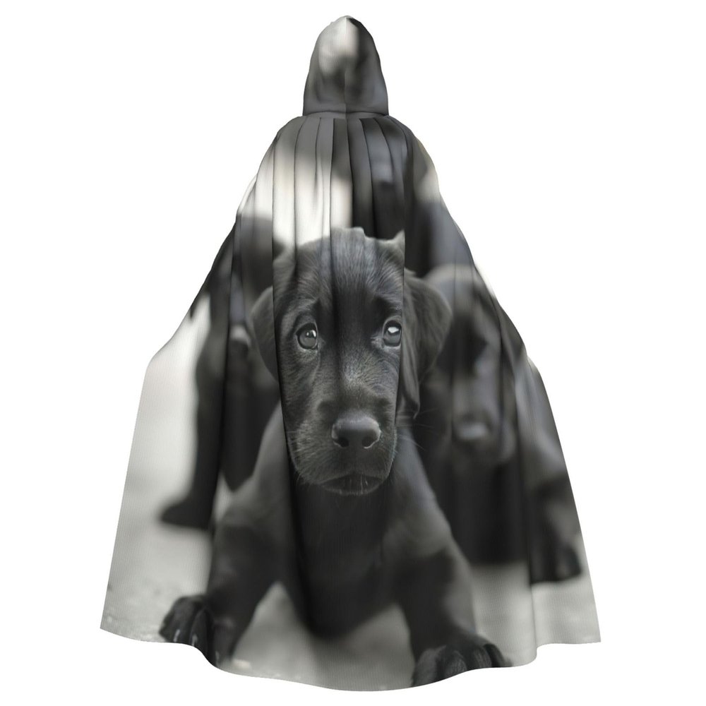 YKJJFVZ Puppies Dog Print Rogue Cosplay Adult Halloween Witch Hooded Cloak Cape Unisex Costume For Horror Parties Masquerade