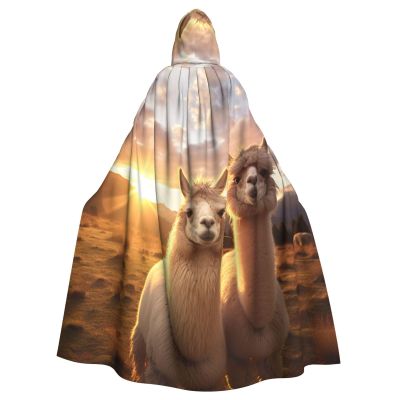 YKJJFVZ Alpaca Llama2 Print Rogue Cosplay Adult Halloween Witch Hooded Cloak Cape Unisex Costume For Horror Parties Masquerade
