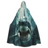 YKJJFVZ Shark Cum Print Rogue Cosplay Adult Halloween Witch Hooded Cloak Cape Unisex Costume For Horror Parties Masquerade view 1