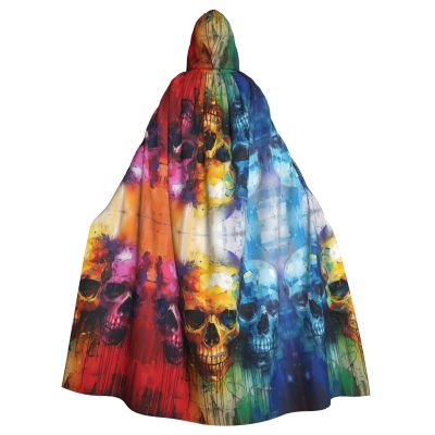 YKJJFVZ Color Skulls Print Rogue Cosplay Adult Halloween Witch Hooded Cloak Cape Unisex Costume For Horror Parties Masquerade
