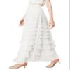 Women's Tulle Maxi Skirt High Waist Elastic Tiered Ruffle A-Line Flowy Party Wedding Guest Skirts Comfortable Daily Wear(White-M) view 1