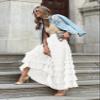 Women's Tulle Maxi Skirt High Waist Elastic Tiered Ruffle A-Line Flowy Party Wedding Guest Skirts Comfortable Daily Wear(White-M) view 3