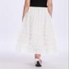 Women's Tulle Maxi Skirt High Waist Elastic Tiered Ruffle A-Line Flowy Party Wedding Guest Skirts Comfortable Daily Wear(White-M) view 4