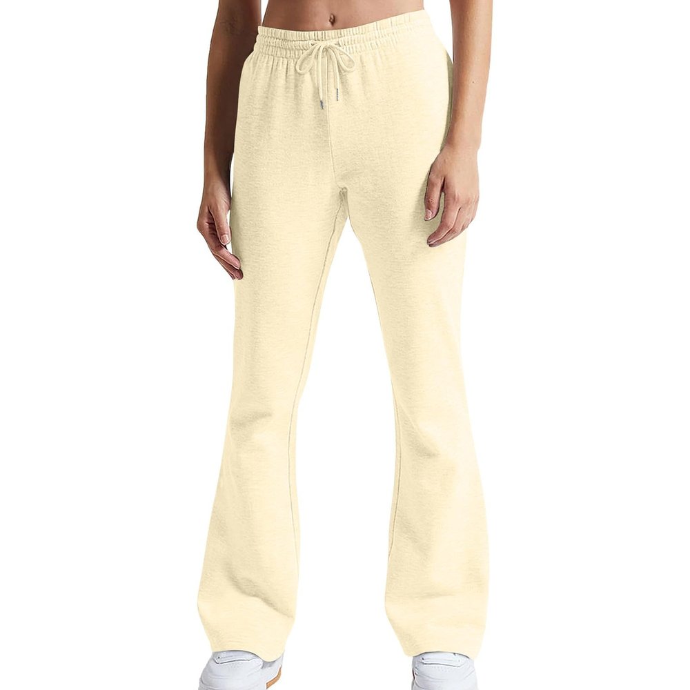 Gumipy Wide Leg Sweatpants Women Drawstring Elastic Waist Flare Sweatpants with Pockets Y2K Bell Bottoms Pants Plain Workout Sweat Pants Soft Womens Palazzo Pants Casual Baggy Lounge Pants