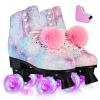 LEVYTEMP Roller Skates for Women, Men Light-Up Wheels Double-Row Rollerskates High-Top PU Leather Classic Designs Glitter Skate Shoes for Girls Beginners with a Shoes Bag Size 5 Indoor Outdoor view 1