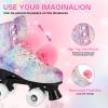 LEVYTEMP Roller Skates for Women, Men Light-Up Wheels Double-Row Rollerskates High-Top PU Leather Classic Designs Glitter Skate Shoes for Girls Beginners with a Shoes Bag Size 5 Indoor Outdoor view 3