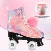 LEVYTEMP Roller Skates for Women, Men Light-Up Wheels Double-Row Rollerskates High-Top PU Leather Classic Designs Glitter Skate Shoes for Girls Beginners with a Shoes Bag Size 5 Indoor Outdoor view 4