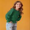 Haloumoning Girls Puff Long Sleeve Shirts Kids Casual Crewneck Soft Tunic Tops Blouse 5-14 Years Dark Green view 4