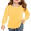 Haloumoning Girls Puff Long Sleeve Shirts Kids Casual Crewneck Soft Tunic Tops Blouse 5-14 Years Yellow view 1