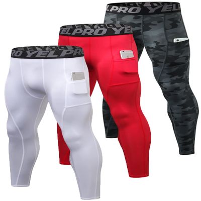 Queerier 3 Pack Men's Compression Pants Athletic Leggings with Pockets Running Baselayer Tights Cycling Workout Pants