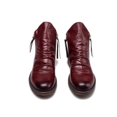 Dressnu Men's shoes leather boots large size double side zipper non-slip sole Wine red 11.5