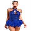 HULIJA Women's Samba Salsa Rumba Latin Dance Leotard Sparkly Bodysuit Tops Music Festival Costume Blue Small view 1