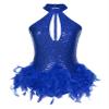 HULIJA Women's Samba Salsa Rumba Latin Dance Leotard Sparkly Bodysuit Tops Music Festival Costume Blue Small view 3