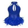 HULIJA Women's Samba Salsa Rumba Latin Dance Leotard Sparkly Bodysuit Tops Music Festival Costume Blue Small view 4