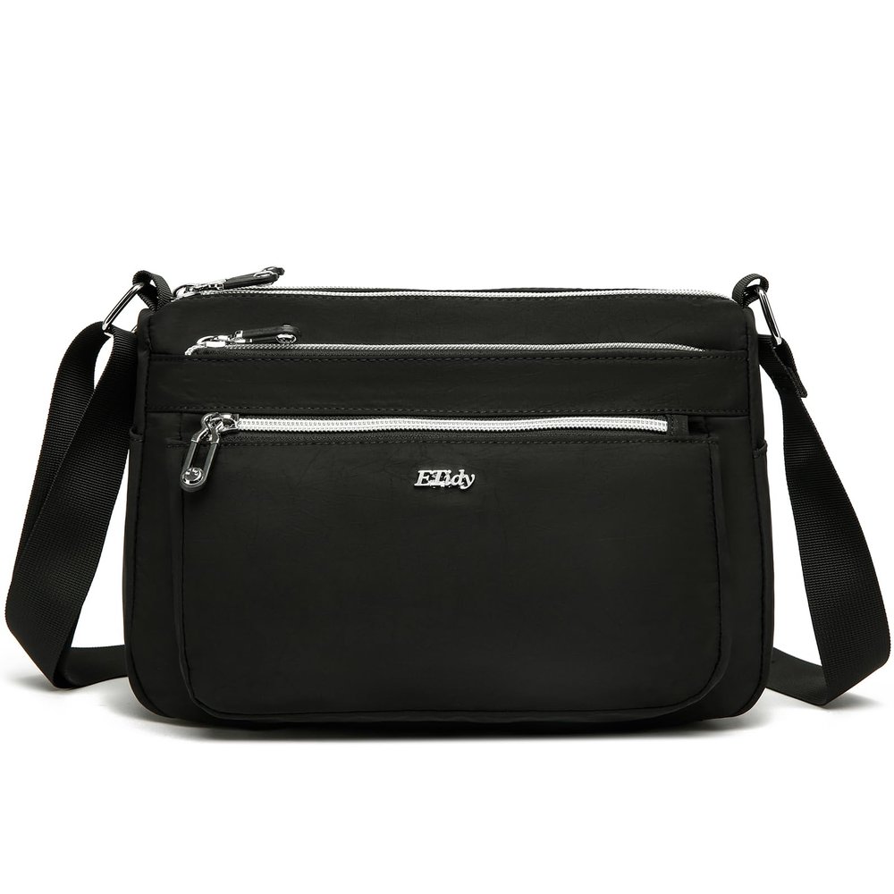ETidy Casual Nylon Shoulder Bag For Women Waterproof Lightweight Crossbody Purse Hobo Bag (Black Upgrade)