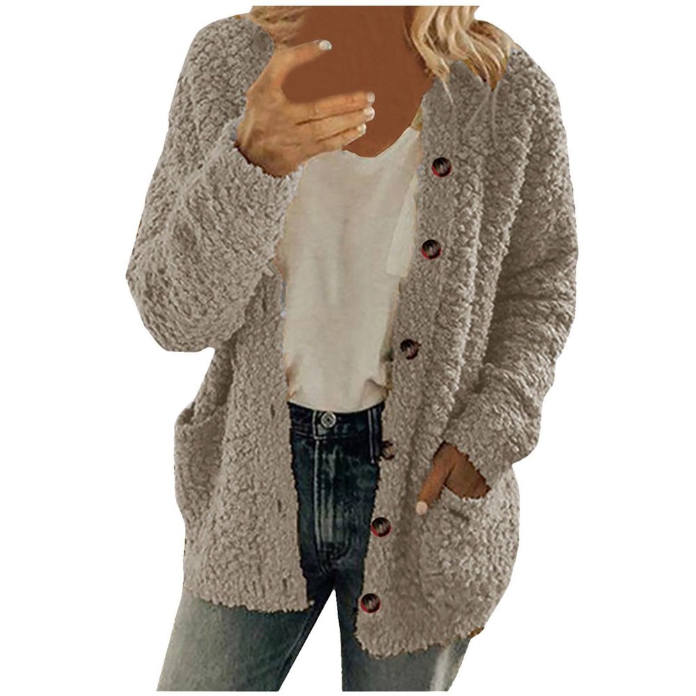 BIVENANT Fleece Cardigans for Women Sweater Cardigan Women Cozy Sweaters Crop Womens Fall Coats Jacket for Women Lightweight Casual Vintage Long Sleeve Solid Coat Winter Outwear,Apricot,S