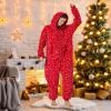Focupaja Unisex Christmas Onesie Pajamas Hooded Comfy Flannel Zipper One Piece Sleepwear Matching Jumpsuit for Family Couples Red Cane Candy-XL view 4