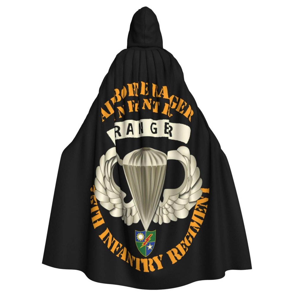 Airborne Badge Ranger 75th Infantry Hooded Cloak Adult Halloween Hooded Cape Party Decorative Cloak Black