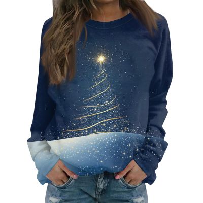 Womens Plus Size Christmas Sweatshirt T Shirts For Women 2024 Long Raglan Sleeve Tops Pullover Fall Winter Clothes Xmas Sweater Crewneck Blouse Blue Xl