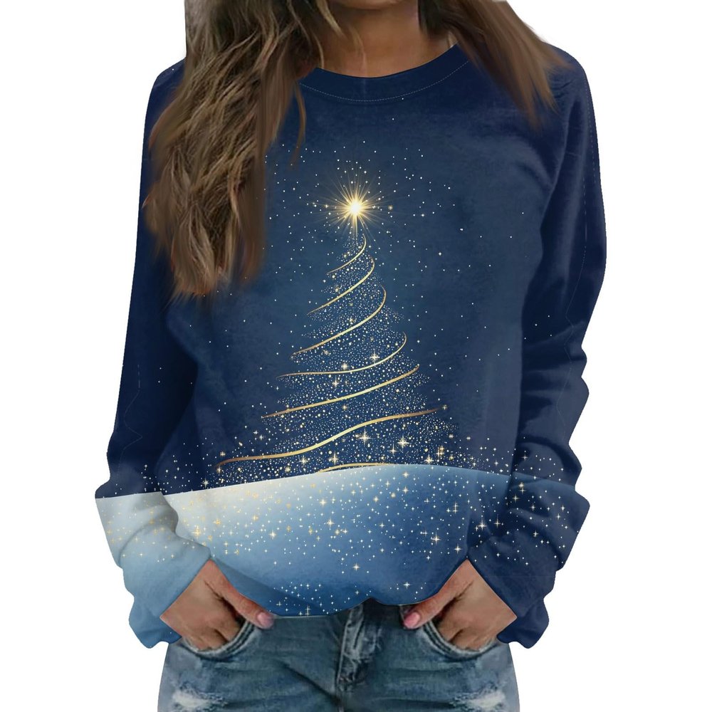 Womens Plus Size Christmas Sweatshirt T Shirts For Women 2024 Long Raglan Sleeve Tops Pullover Fall Winter Clothes Xmas Sweater Crewneck Blouse Blue Xl