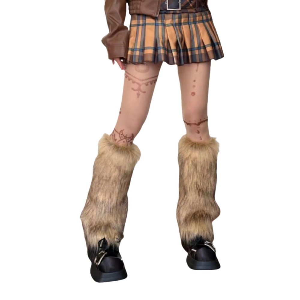 BWGHBH Women's Furry Leg Warmers Faux Fur Girl's Boot Covers Winter Warm Leg Cuffs For Party Christmas Costume Coffee Brown 40cm