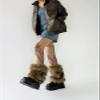BWGHBH Women's Furry Leg Warmers Faux Fur Girl's Boot Covers Winter Warm Leg Cuffs For Party Christmas Costume Coffee Brown 40cm view 2