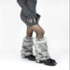 BWGHBH Women's Furry Leg Warmers Faux Fur Girl's Boot Covers Winter Warm Leg Cuffs For Party Christmas Costume Blue Grey 20cm view 4