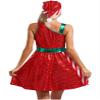 Miutii Womens Mrs Claus Costume Sequins Color Block Dance Dress with Santa Hat Xmas Party Dancewear Red Large view 4