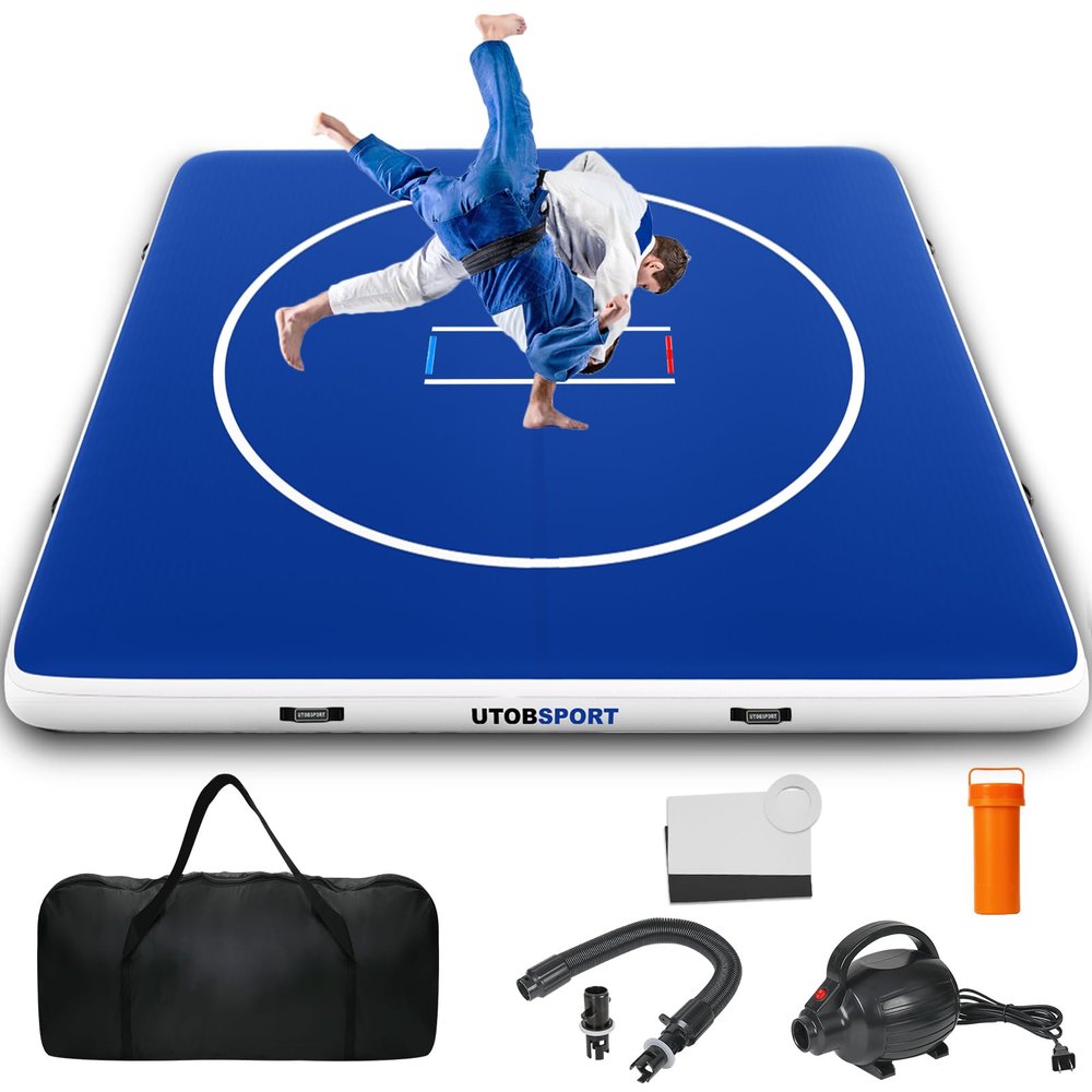 Inflatable Wrestling Mat 13x13FTx4"Thick, Jiu Jitsu Mats, PVC Landing Training Mat Foldable for Home Gym BJJ, MMA, Martial Art, Boxing, Grappling and Judo (Blue White)