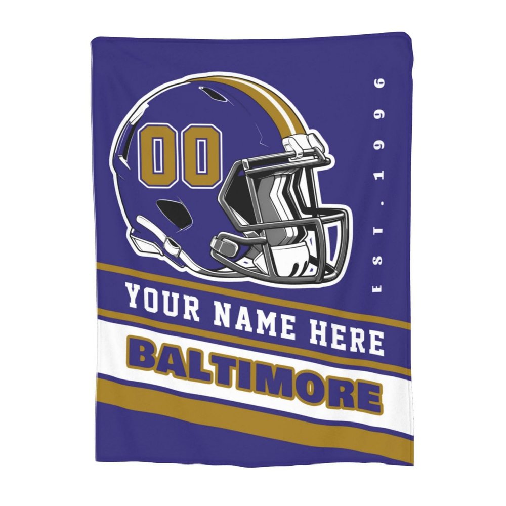 Custom Baltimore Blanket Personalized Football Throw Blankets Customized Any Name and Number Blankets Soft Flannel Blankets for Men Women Teen Adults