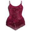 AFAVOM Women's Latin Dance Sequin Fringe Bodysuit Sparkle Music Festival Rave Outfit Glitter Concert Cami Leotard Shiny Cocktail Clubwear Party Jumpsuit Jazz Cha Cha Dancing Romper Dress Wine S view 1