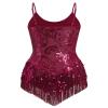 AFAVOM Women's Latin Dance Sequin Fringe Bodysuit Sparkle Music Festival Rave Outfit Glitter Concert Cami Leotard Shiny Cocktail Clubwear Party Jumpsuit Jazz Cha Cha Dancing Romper Dress Wine S view 2