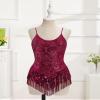 AFAVOM Women's Latin Dance Sequin Fringe Bodysuit Sparkle Music Festival Rave Outfit Glitter Concert Cami Leotard Shiny Cocktail Clubwear Party Jumpsuit Jazz Cha Cha Dancing Romper Dress Wine S view 3