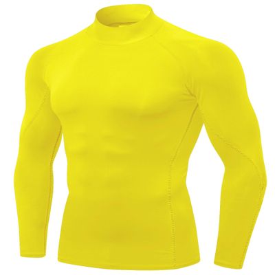 SPVISE Yellow Turtleneck Compression Shirt Men Long Sleeve Dry Fit Athletic Gear Base Layer Undershirt for Running Basketball