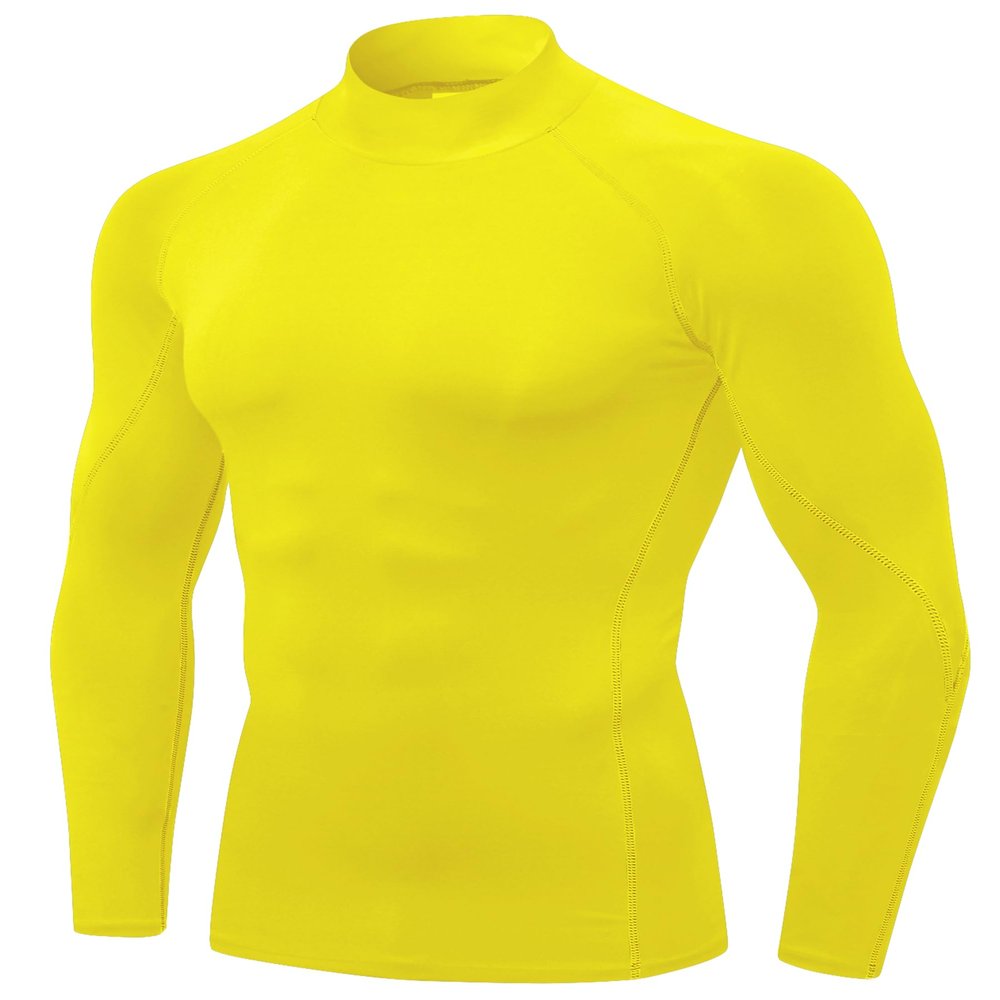 SPVISE Yellow Turtleneck Compression Shirt Men Long Sleeve Dry Fit Athletic Gear Base Layer Undershirt for Running Basketball