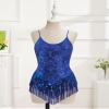 AFAVOM Women's Latin Dance Sequin Fringe Bodysuit Sparkle Music Festival Rave Outfit Glitter Concert Cami Leotard Shiny Cocktail Clubwear Party Jumpsuit Jazz Cha Cha Dancing Romper Dress Blue M view 2