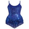 AFAVOM Women's Latin Dance Sequin Fringe Bodysuit Sparkle Music Festival Rave Outfit Glitter Concert Cami Leotard Shiny Cocktail Clubwear Party Jumpsuit Jazz Cha Cha Dancing Romper Dress Blue M view 3