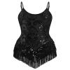 AFAVOM Women's Latin Dance Sequin Fringe Bodysuit Sparkle Music Festival Rave Outfit Glitter Concert Cami Leotard Shiny Cocktail Clubwear Party Jumpsuit Jazz Cha Cha Dancing Romper Dress Black S view 1