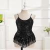 AFAVOM Women's Latin Dance Sequin Fringe Bodysuit Sparkle Music Festival Rave Outfit Glitter Concert Cami Leotard Shiny Cocktail Clubwear Party Jumpsuit Jazz Cha Cha Dancing Romper Dress Black S view 2