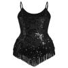 AFAVOM Women's Latin Dance Sequin Fringe Bodysuit Sparkle Music Festival Rave Outfit Glitter Concert Cami Leotard Shiny Cocktail Clubwear Party Jumpsuit Jazz Cha Cha Dancing Romper Dress Black S view 3