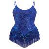 AFAVOM Women's Latin Dance Sequin Fringe Bodysuit Sparkle Music Festival Rave Outfit Glitter Concert Cami Leotard Shiny Cocktail Clubwear Party Jumpsuit Jazz Cha Cha Dancing Romper Dress Blue XL view 1