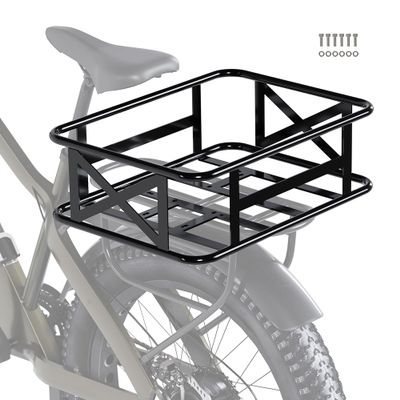 HECASA Upgraded Ebike Basket Rear, Waterproof Steel Electric Bicycle Basket, Large Capacity Rear Bike Cargo Rack for Picnic, Pet and Sports, Easy to Assemble