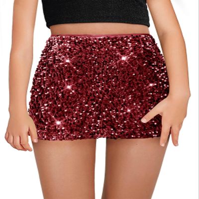 CharmWM Girls Sequin Skirt Kids Fashion High Waisted Sparkle Glitter Party Short Dress Mini Skirts 5-14 Years Red