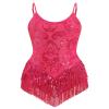 AFAVOM Women's Latin Dance Sequin Fringe Bodysuit Sparkle Music Festival Rave Outfit Glitter Concert Cami Leotard Shiny Cocktail Clubwear Party Jumpsuit Jazz Cha Cha Dancing Romper Dress Hot Pink S view 1